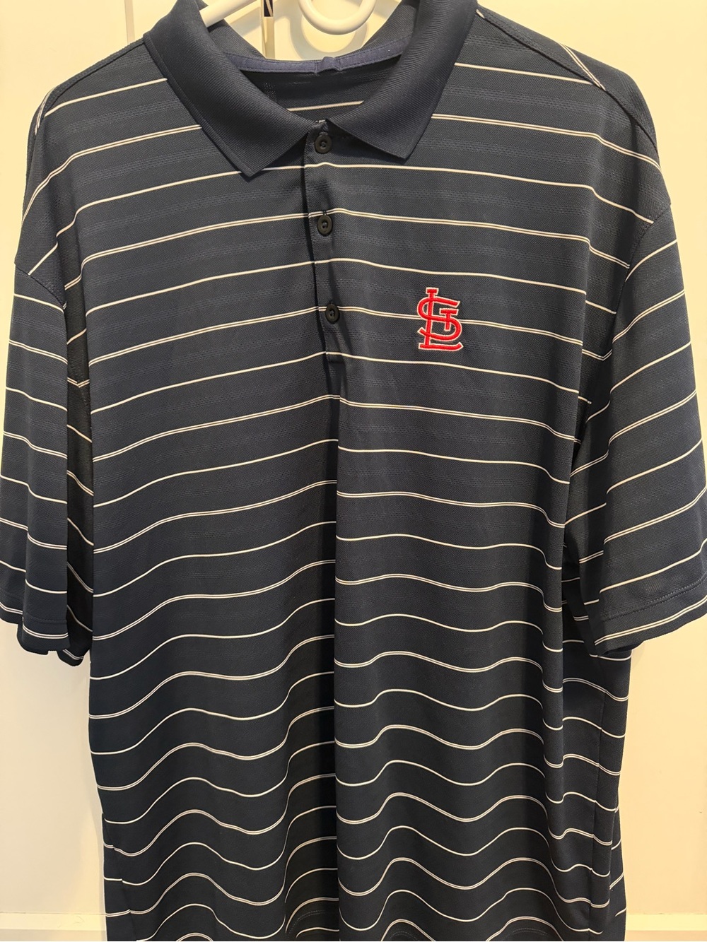 Nike St. Louis Cardinals  Navy and White Striped Polo with Red Logo